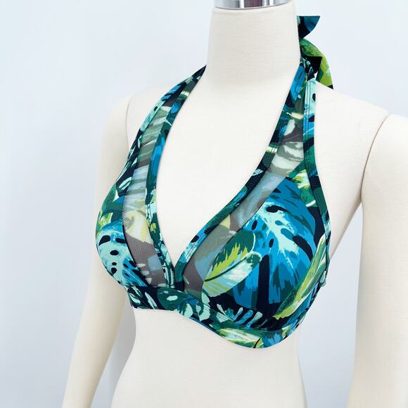 SWIMSUITS FOR ALL Mesh Floral Halter Bikini Top - Picture 6 of 9